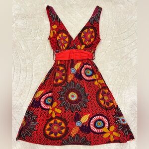 Vibrant Red and Yellow Rayon Dress